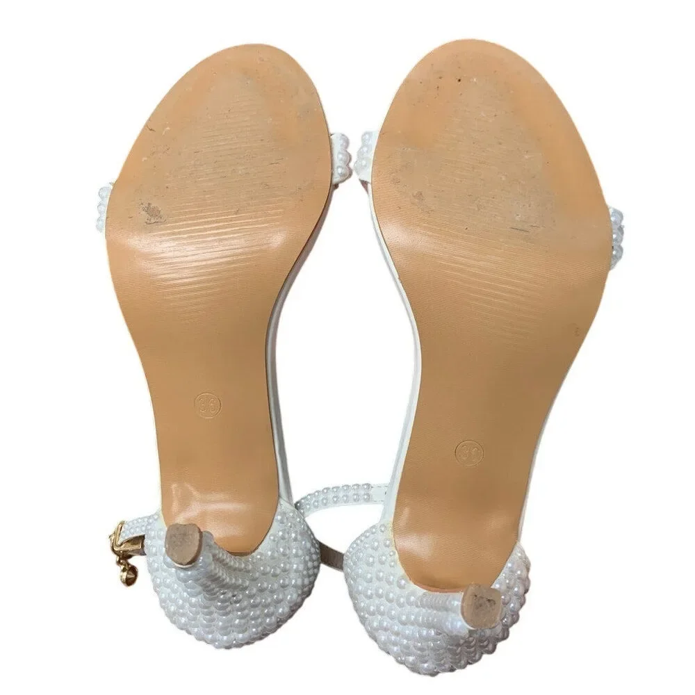 Crystal Queen Womens Size 5.5 Pearl White Open Toe 3.5